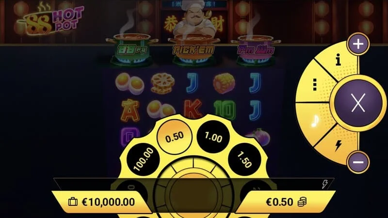 88 Hot Pot - pagpili ng taya at spin interface